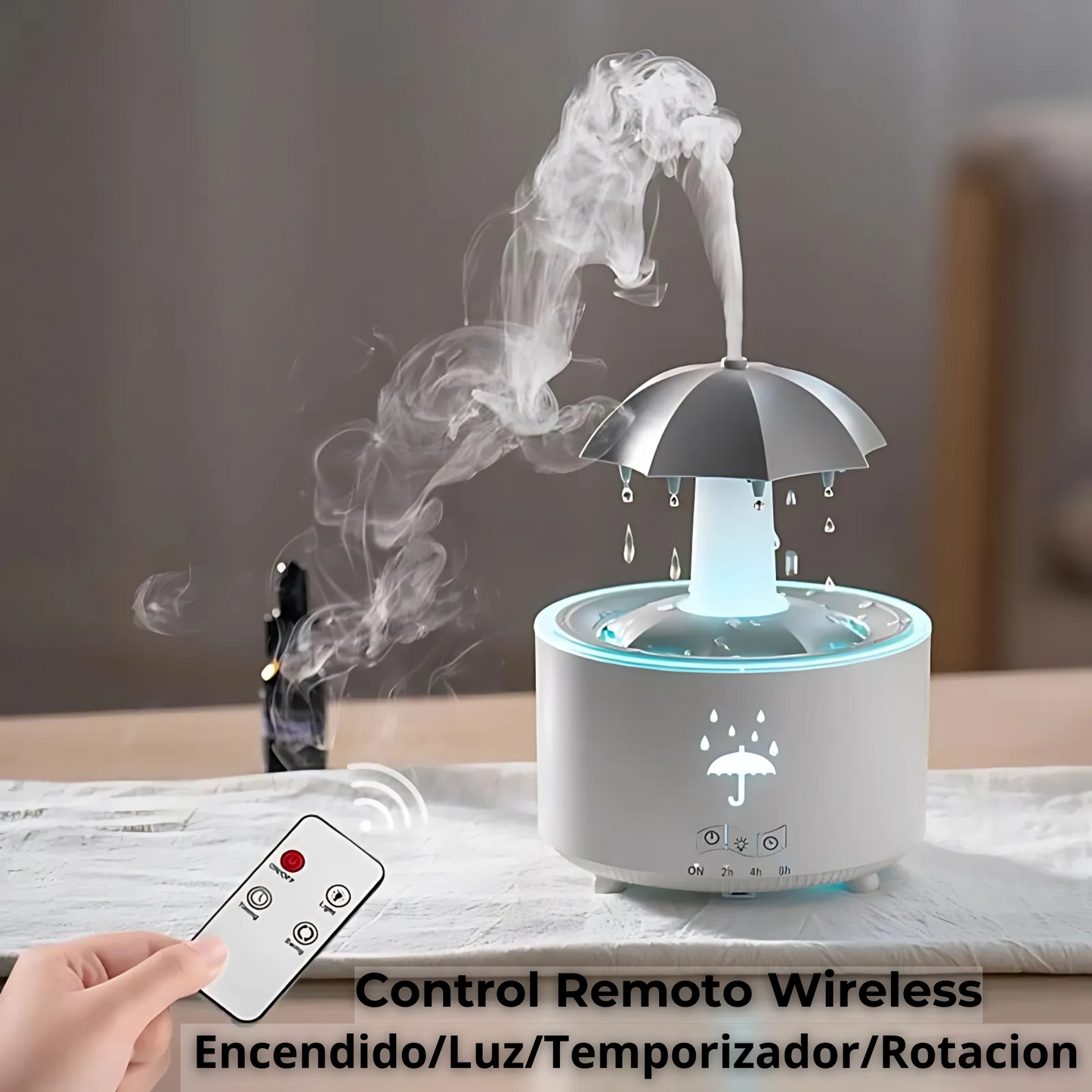 Humidificador y Difusor de Aromaterapia OrbitTech V88 – 300 mL con Efecto Lluvia y Luces de Colores