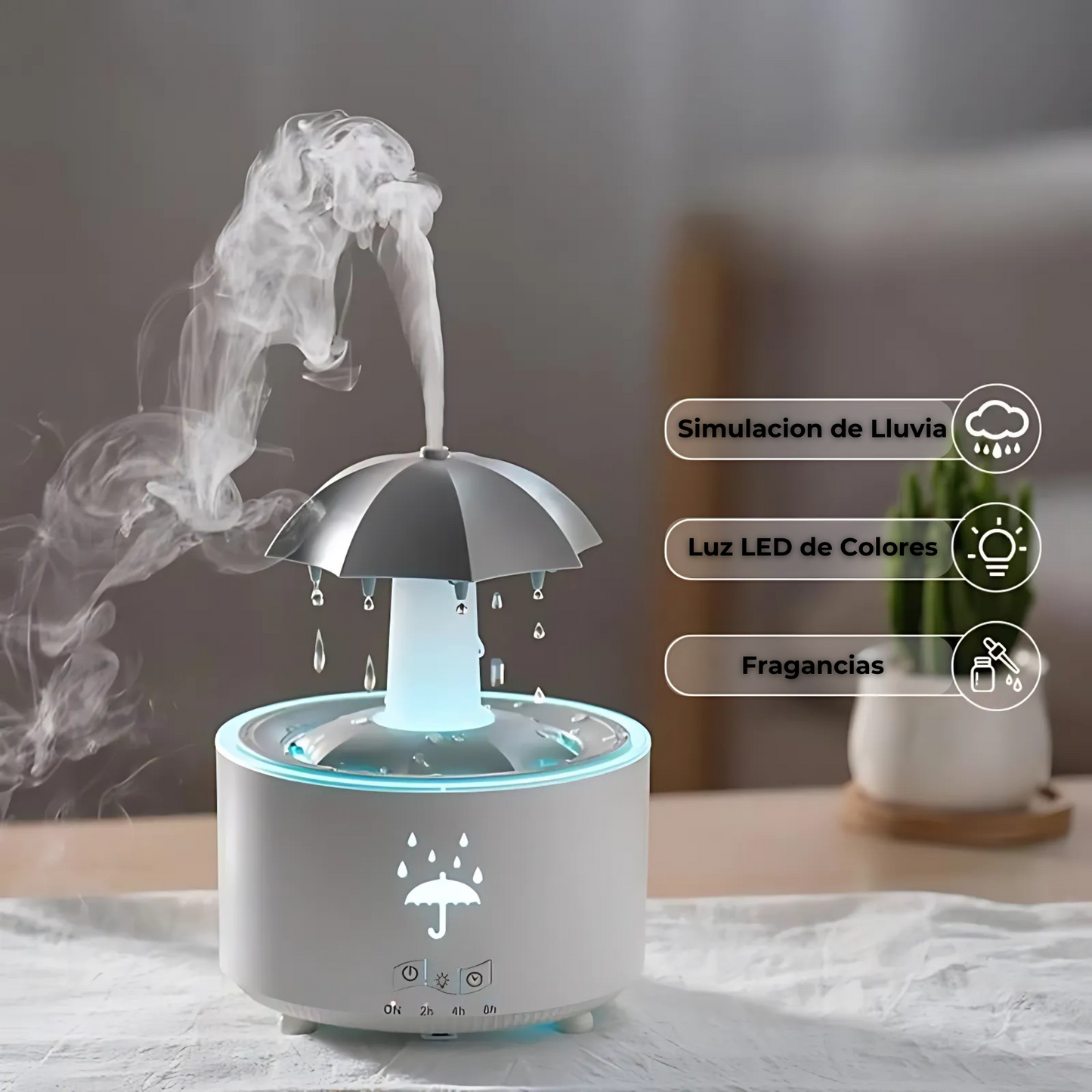 Humidificador y Difusor de Aromaterapia OrbitTech V88 – 300 mL con Efecto Lluvia y Luces de Colores