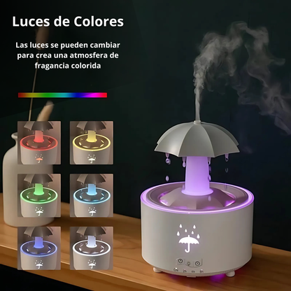 Humidificador y Difusor de Aromaterapia OrbitTech V88 – 300 mL con Efecto Lluvia y Luces de Colores